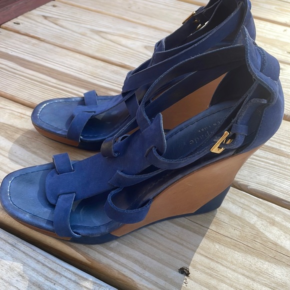 KATE SPADE Blue Suede Wedge Sandals Size 7 - Picture 8 of 14